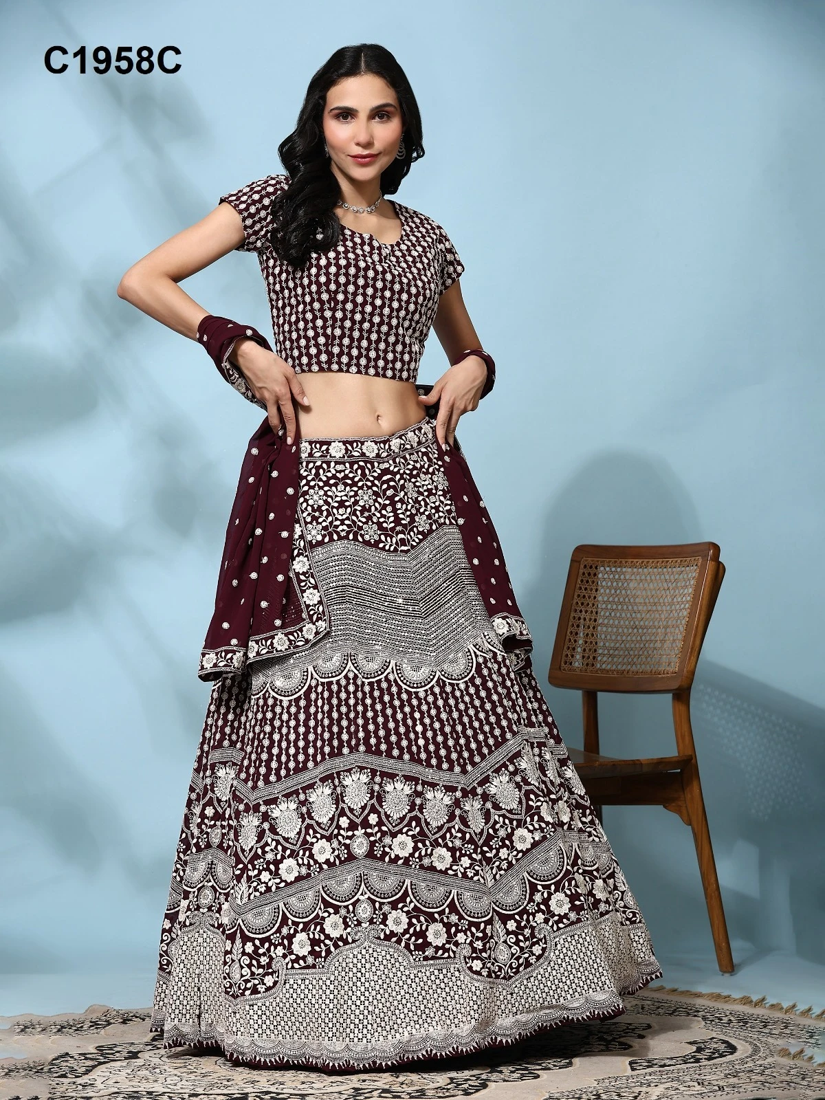 Amoha C1958A To C1958C Imported Georgette Wholesale Lehenga Catalog — Wholesale Lehenga, AMOHA wholesale from Surat - Gallery Image 5